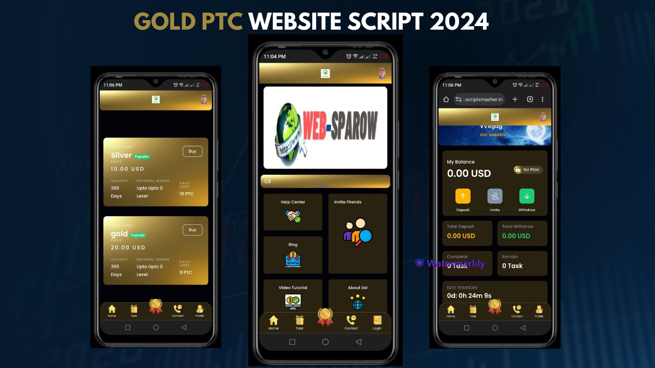 WebSparow Gold Ptc Website Script 2024 Ptc app